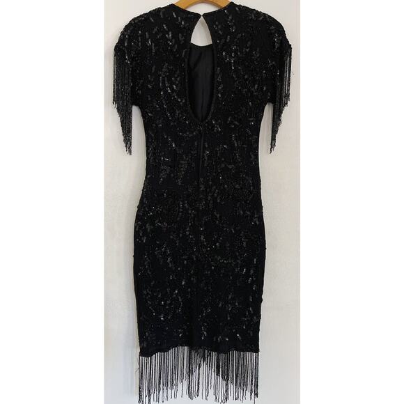 Stenay Silk Vintage Dress 10 Black Sequin Beaded 80’s Whimsigoth Black Romantic - Picture 2 of 9
